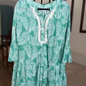 Green Leaf Print Dress